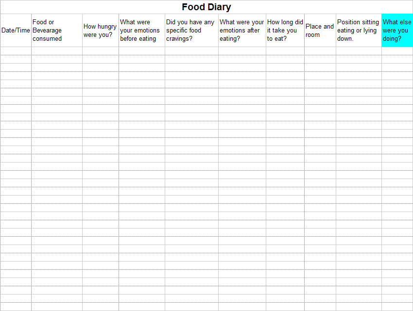 print out this food diary and answer the questions.