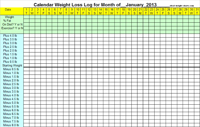 2013 weight loss calendar for January
